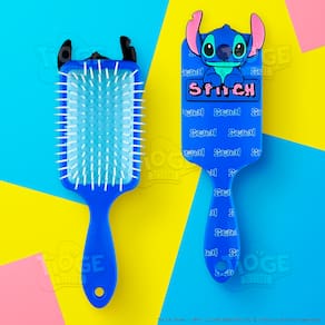 Escova de Cabelo Stitch Fofa Infantil Desembaraçante Almofada Cerdas Ultramacias Aplique Emborrachado 3D Azul