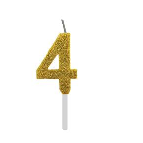 Vela De Aniversário 4 Dourata Glitter Com Base