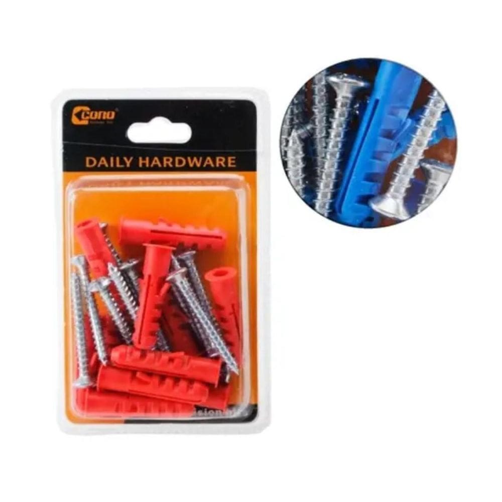 Kit 12 Parafuso De Metal 10Mm Com 12 Bucha Vermelha