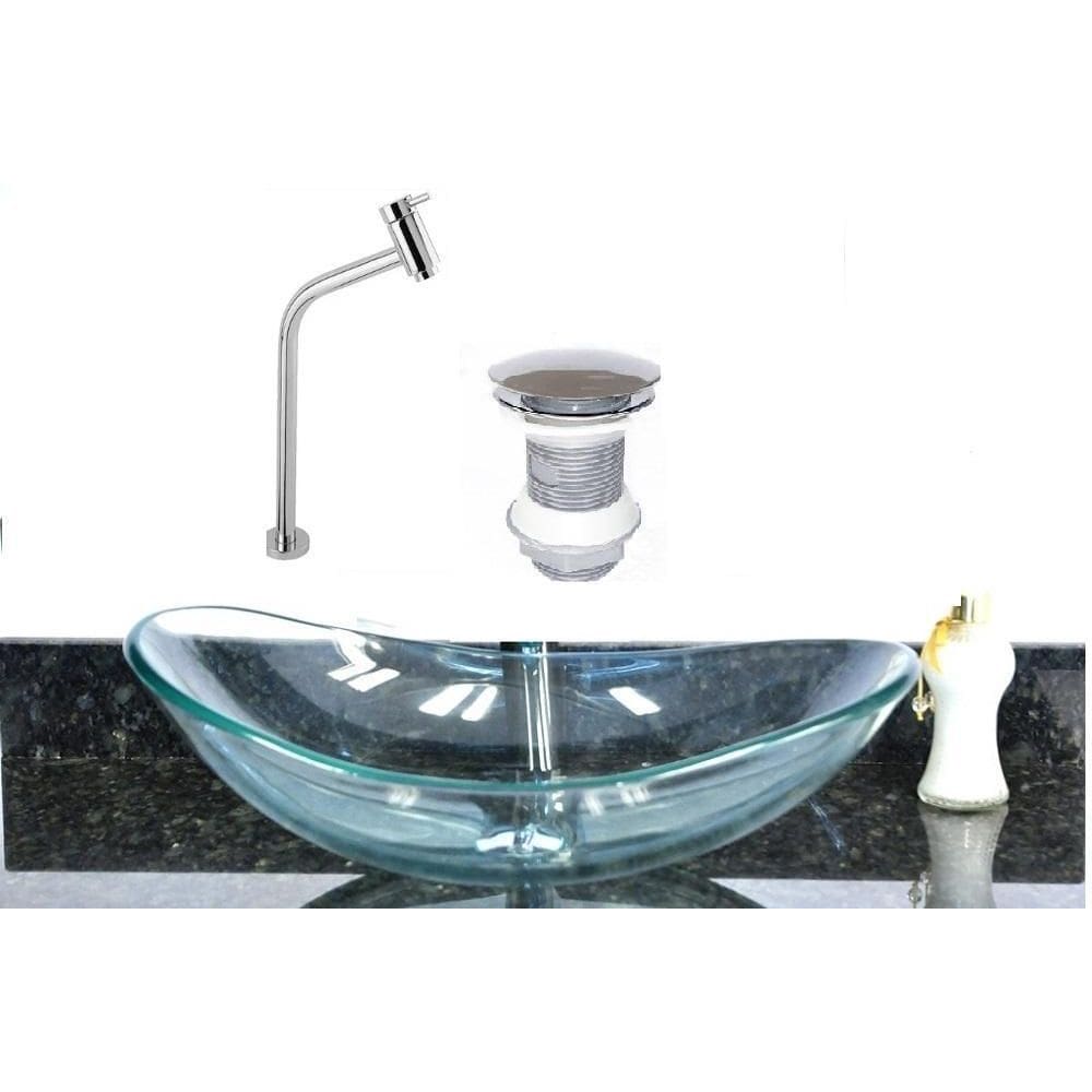 Cuba Vidro Oval 47Cm Incolor Válvula Click Torneira Metal
