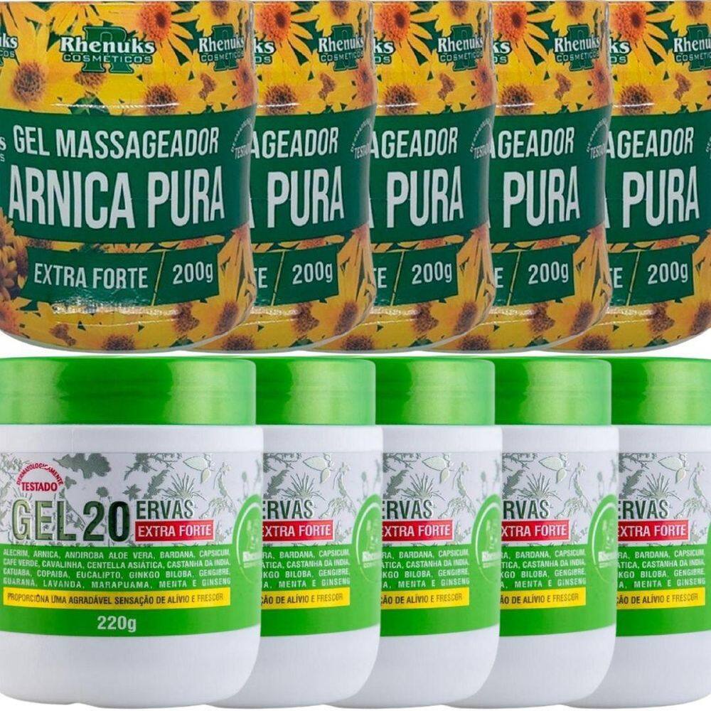 Revenda 5 Gel Arnica Pura 200G + 5 Gel 20 Ervas Extra Forte