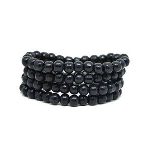 Pulseira Unissex Bolinha Madeira Preta Kit 4 Peças