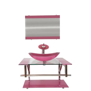 Gabinete De Vidro 70 Cm Iq Inox Com Cuba Oval - Rosa