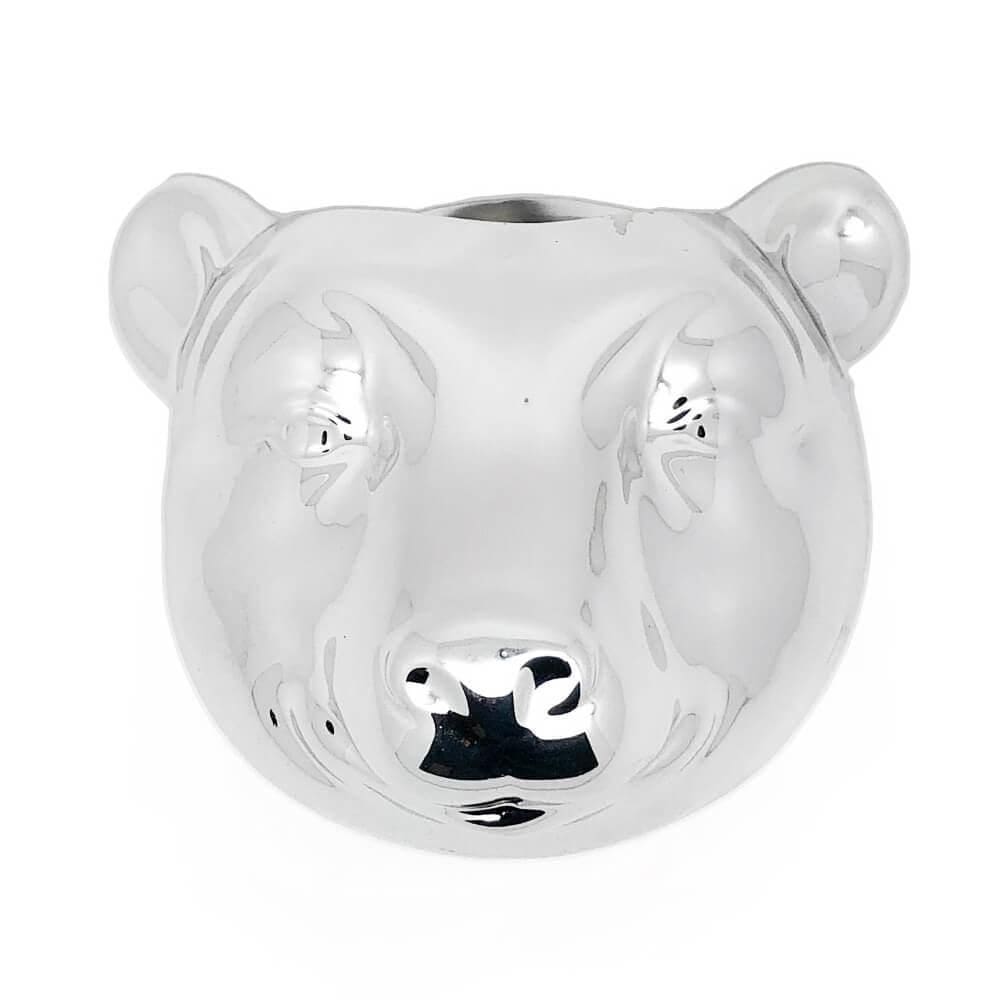 Vaso De Parede Cachepot Urso Prateado Cerâmica