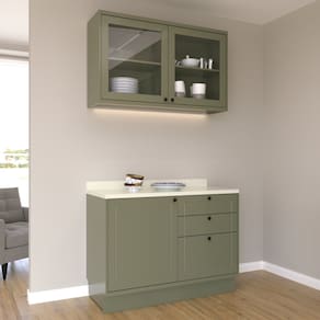 Cozinha Compacta com Vidro 2 Peças 3 Portas 3 Gavetas Sevilha Verde Hill /Cinza Argila