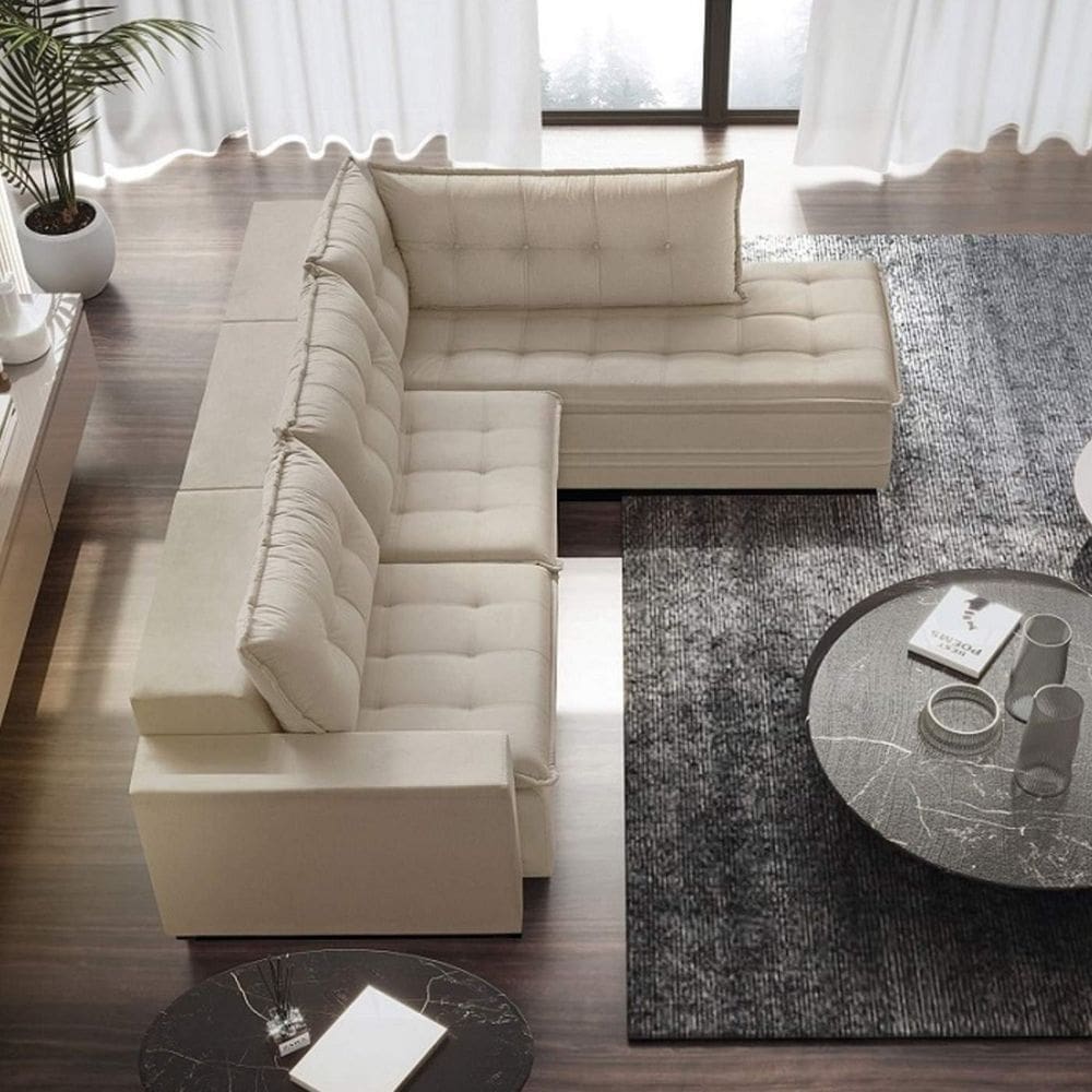 Sofá Retrátil 3 Lugares com Chaise 366cm Presidente Estofart Marfim