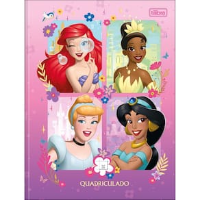 Caderno Quadriculado Brochura Grande Princesas 40 Folhas Capa Dura - Tilibra | Costurado | Desenho Animado