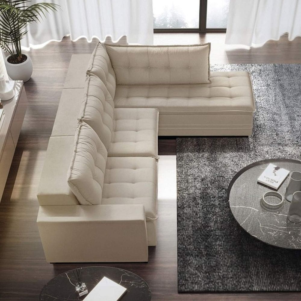 Sofá Retrátil 3 Lugares com Chaise 316cm Presidente Estofart Marfim