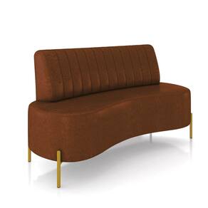 Sofá 2 Lugares Living 135cm Pé Ferro Dourado Maraú Sint PU Marrom K01 - D`Rossi