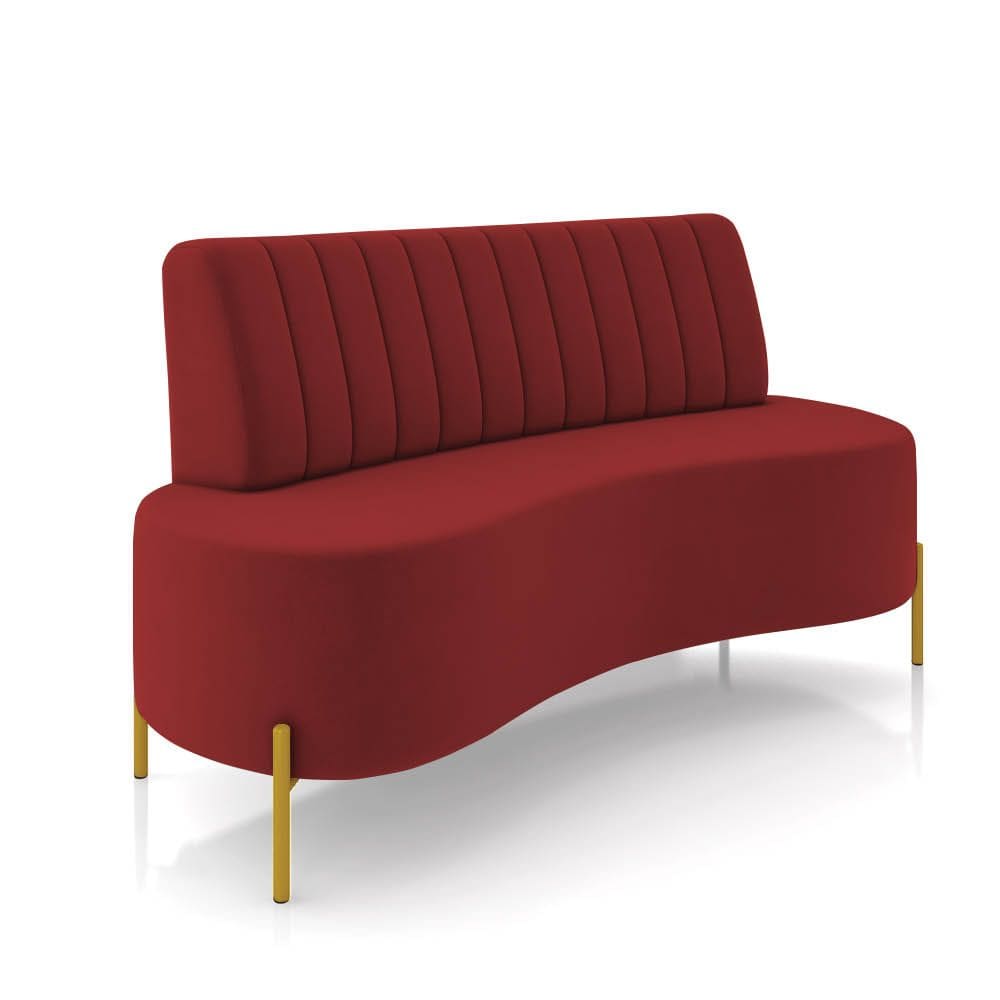 Sofá 2 Lugares Living 135cm Pé Ferro Dourado Maraú Veludo Vermelho K01 - D`Rossi