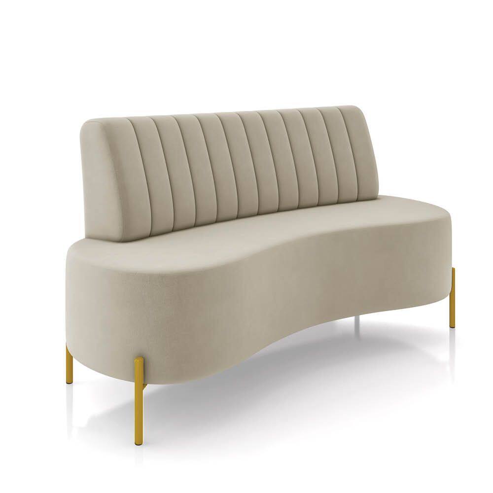 Sofá 2 Lugares Living 135cm Pé Ferro Dourado Maraú Veludo Bege K01 - D`Rossi