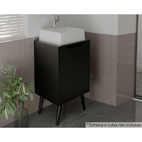 Gabinete de Banheiro c/Pés BN3641 s/ Cuba 1 Porta 45cm cor Preto - Tecno Mobili