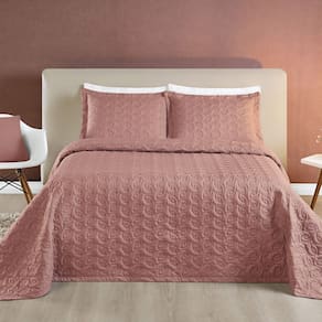 Kit Cobre Leito Colcha Desirée Casal Bordado Micropercal 200 Fios 3 Peças - Rosê