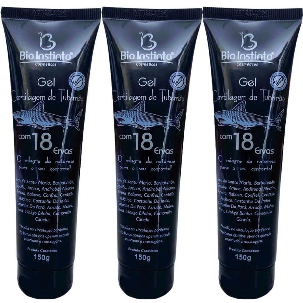 Kit Com 3 Gel Cartilagem De Tubarão Com 18 Ervas 150G