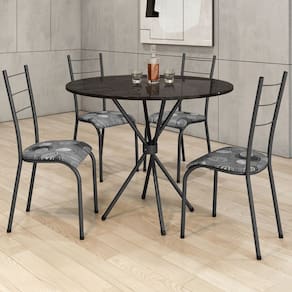 Conjunto Sala de Jantar 4 Cadeiras Mesa 70cm Tampo Ardósia Kelly Martelado Prata / Patativa