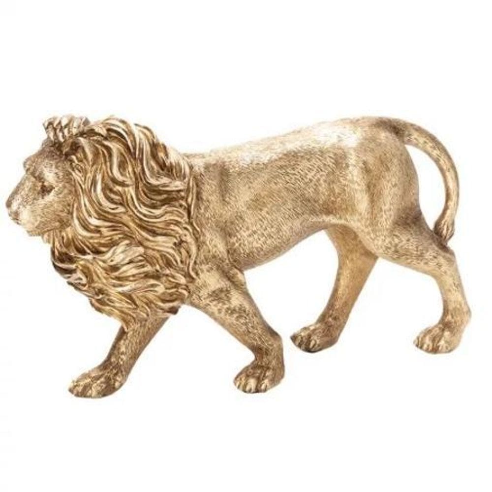 Escultura Leão Em Poliresina 14891 Dourado Mart