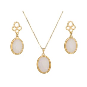 Colar Banho Ouro 18K Pedra Natural Quartzo Branco
