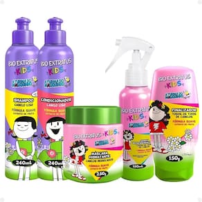 Kit Bio Extratus Kids A Turma do Maluquinho Lisos: Shampoo, Condicionador, Máscara, Spray e Finalizador