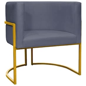 Poltrona Decorativa Recepção Luna Suede Cores Base De Ferro Dourada - Cinza, Suede