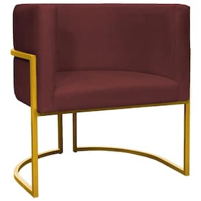 Poltrona Decorativa Recepção Luna Suede Cores Base De Ferro Dourada - Bordô, Suede