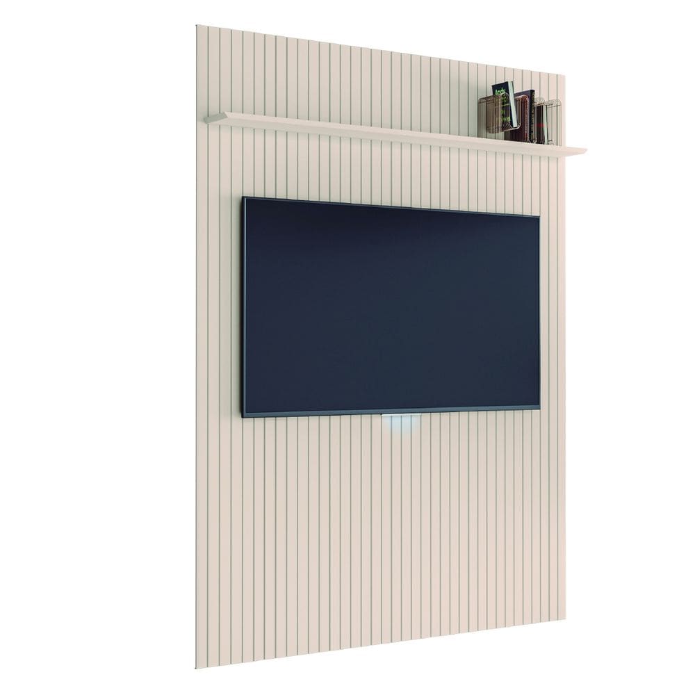 Painel para TV até 55 Polegadas Ripado com Prateleira Arbo 1,39x2,40m Off White EDN