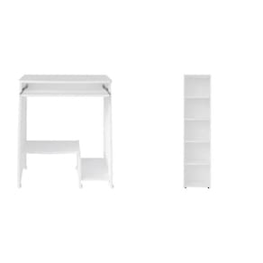 Kit 2 Peças com Escrivaninha para Computador Pixel e Estante para Livros com 5 Prateleiras Branco