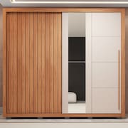 Guarda-roupa Casal Ripado com Espelhos 2 Portas e 4 Gavetas Suburban Espresso Móveis Freijo/ Off White