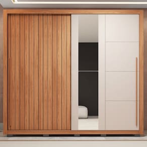 Guarda-roupa Casal Ripado com Espelhos 2 Portas e 4 Gavetas Suburban Espresso Móveis Freijo/ Off White