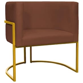 Poltrona Decorativa Recepção Luna Suede Cores Base De Ferro Dourada - Terracota, Suede