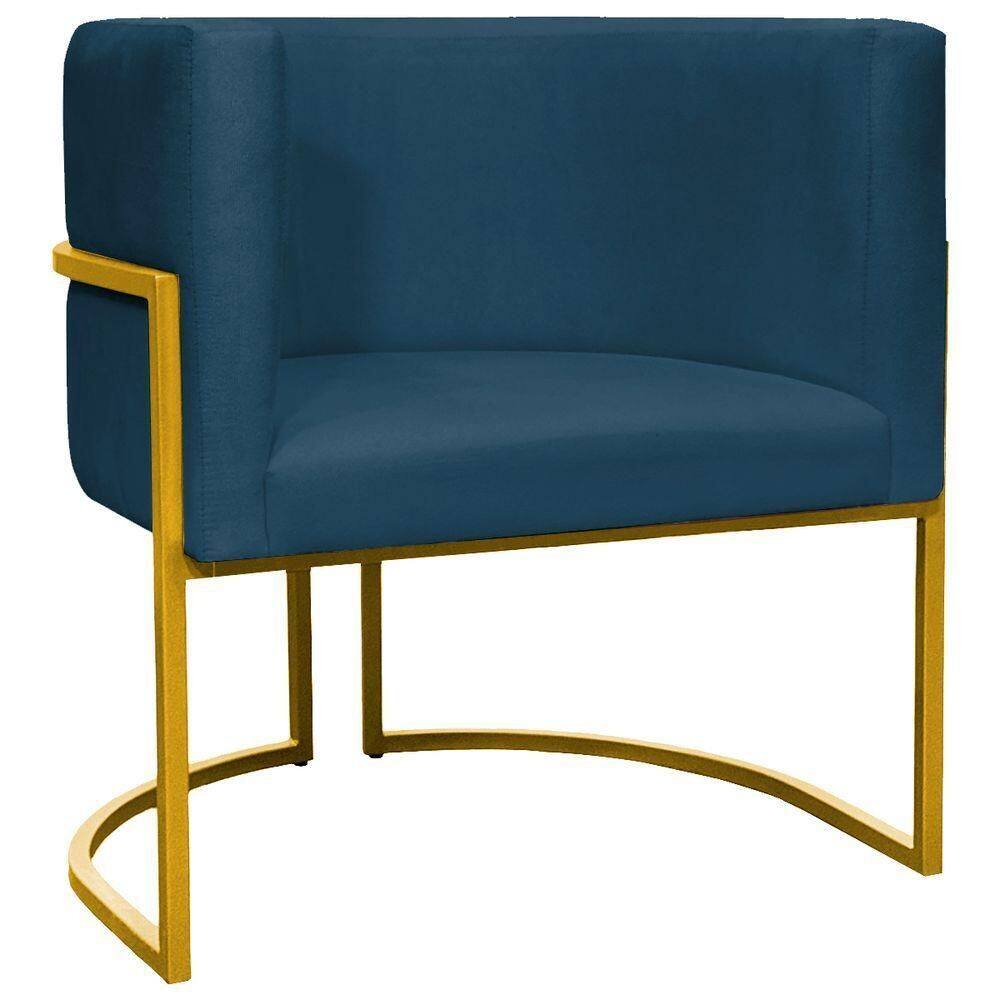 Poltrona Decorativa Recepção Luna Suede Cores Base De Ferro Dourada - Azul-marinho, Suede