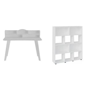 Kit 2 Peças com Escrivaninha 120cm e Estante para Livros com 10 Nichos Branco