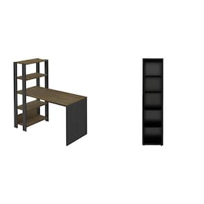 Kit 2 Peças com Escrivaninha Match e Estante para Livros 5 Prateleiras Pinho/Preto