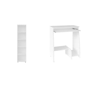 Kit 2 Peças com Escrivaninha com Tampo Portátil e Estante 5 Prateleiras Branco