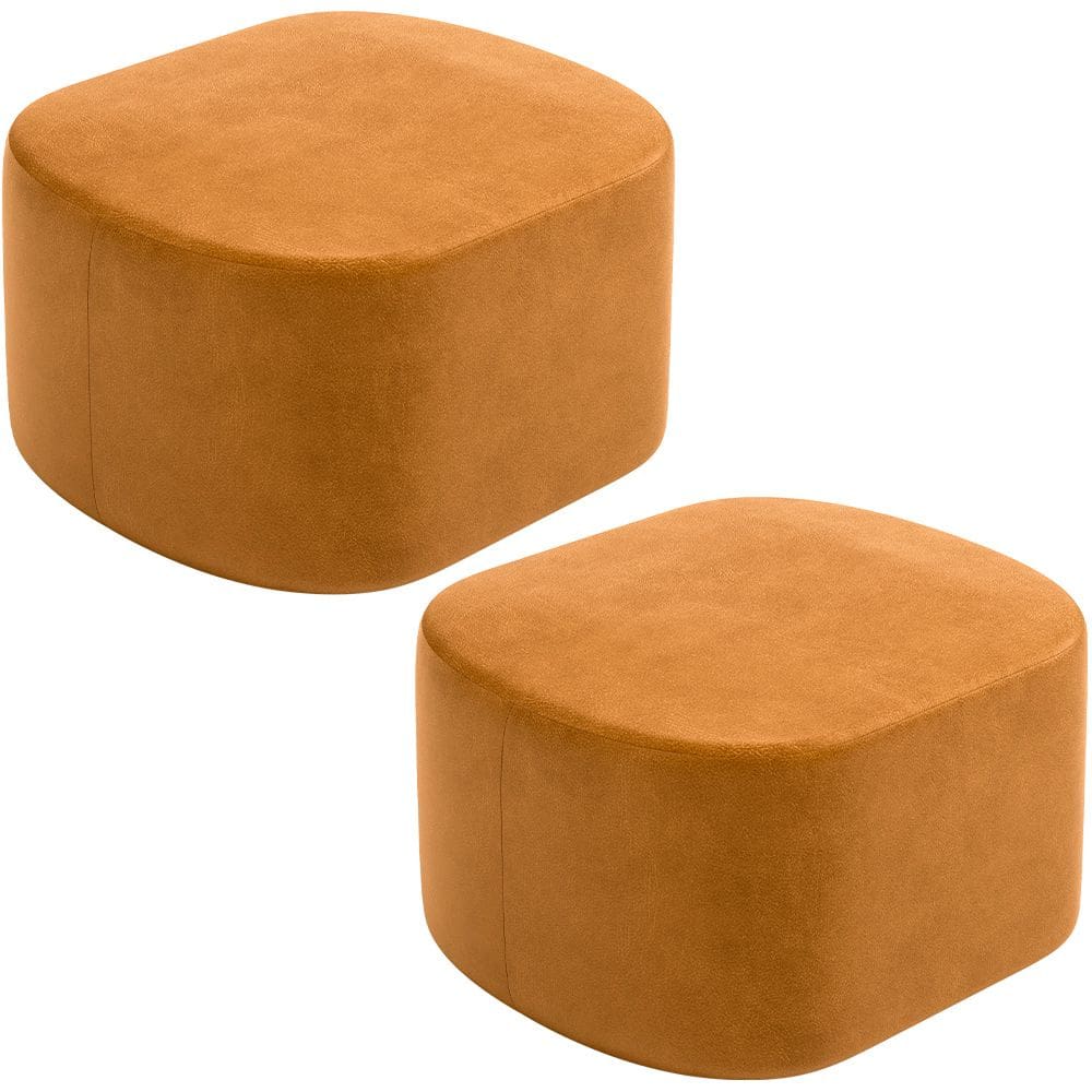 Kit 2 Puffs Decorativos Orgânico para Living Quarto 70cm Doha W01 Couríssimo Whisky - Lyam Decor