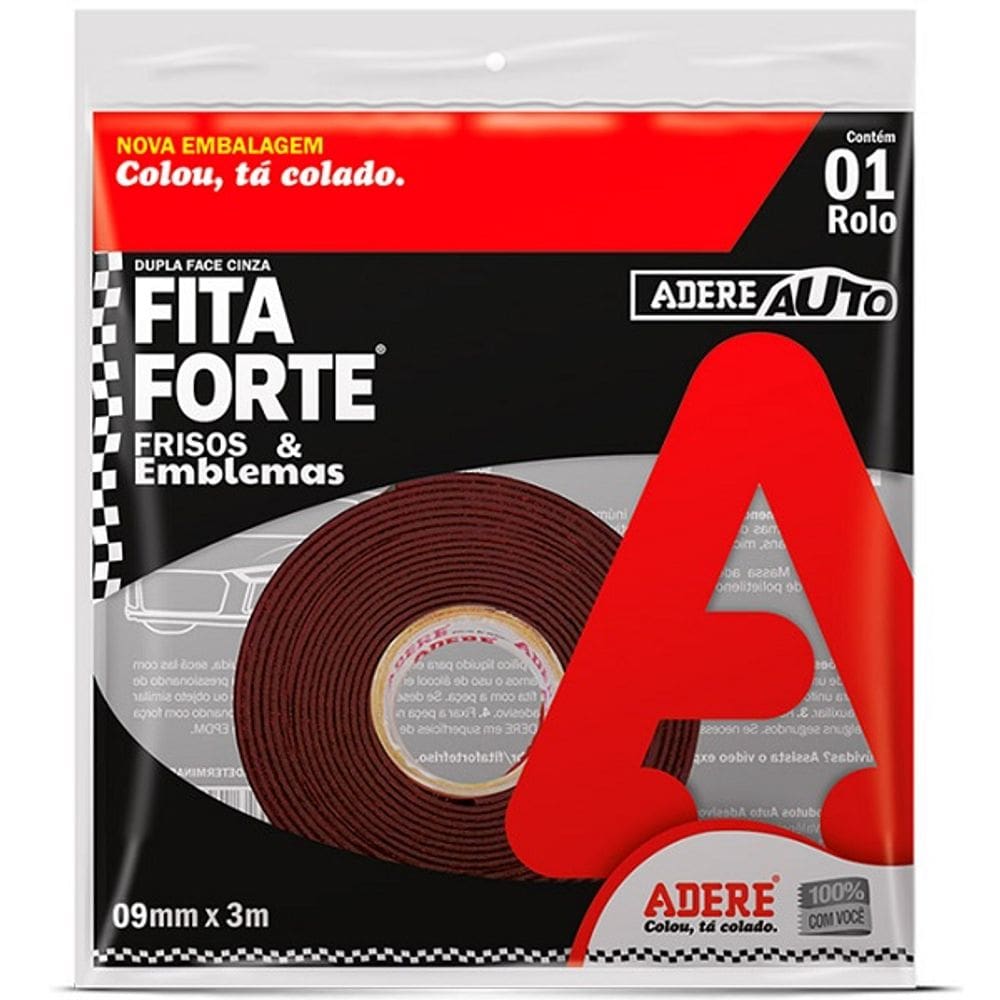 Fita Forte Dupla Face Automotiva Adere 9MM X 3M PRA Fixação de Frisos Emblemas