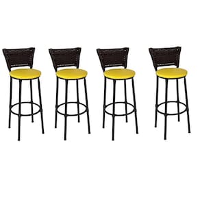 Kit 4 Banquetas Altas Preta com Encosto Junco Argila Assento Amarelo
