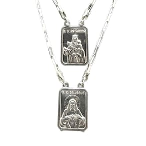 Escapulário De Prata 925 Maciça Italiana Veneziana Longa kartie Placa Nossa Senhora do Carmo Grande - 70CM