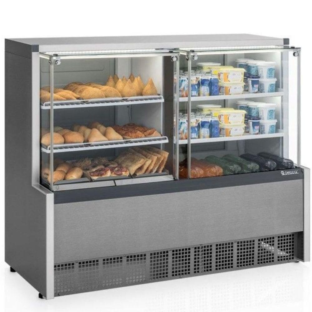 Balcão Quente E Frio Com 2 Placas Frias Gqra140r Gelopar Aurora Quente E Fria 1,40mt Inox 220v