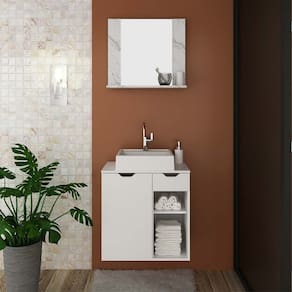 Conjunto para Banheiro Completo Gabinete Cuba Espelho Branco Mármore