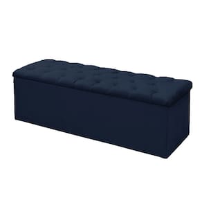 Recamier Calçadeira Casal King 195cm Sofia Veludo Azul Marinho - Montanaris Decor