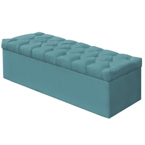 Recamier Calçadeira Casal Queenn 160cm Sofia Veludo Azul Turquesa - Montanaris Decor