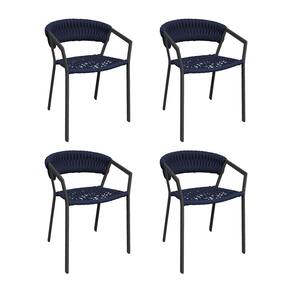 Kit 4 Cadeiras Florença Alumínio Tricô Náutico Azul Marinho
