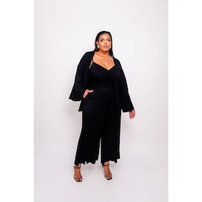 Conjunto Plus Size Feminino Calça Pantalona, Top e Kimono
