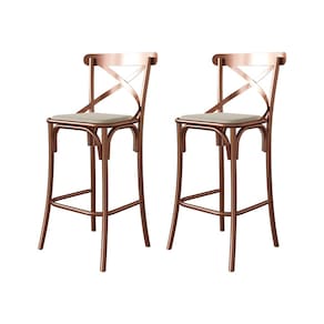 Kit 2 Banquetas com Encosto Katrina Premium Bar Cozinha Balcão em Aço Cobre Assento Bege