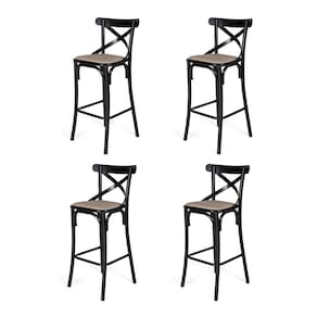 Kit 4 Banquetas Katrina Premium em Aço Preto Assento Bege