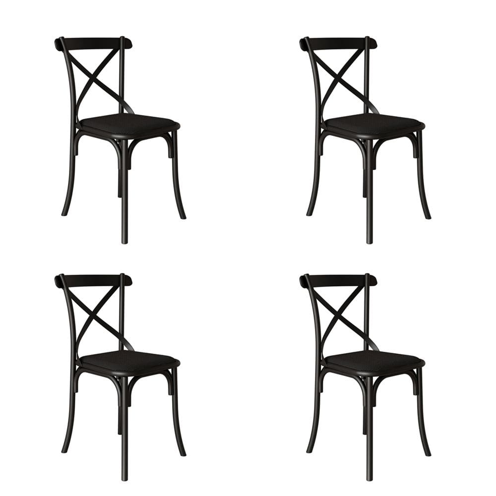 Kit 4 Cadeiras Katrina Premium Assento Corano Preto Aço Preto