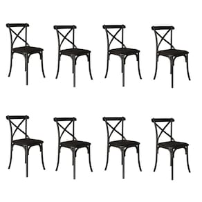 Kit 8 Cadeiras Katrina Premium Assento Corano Preto Aço Preto