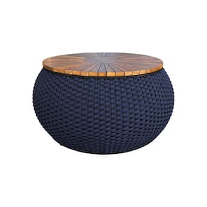 Mesa de Centro Barril Alumínio Corda Náutica Azul Marinho