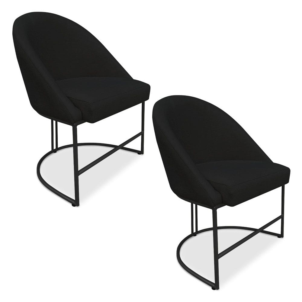 Kit 02 Cadeiras Poltrona de Jantar Bela Suede Preto Base Metálica Industrial Preto - Pallazio