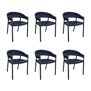 Kit 6 Cadeiras Cannes Alumínio Encosto Tricô Náutico Azul Marinho